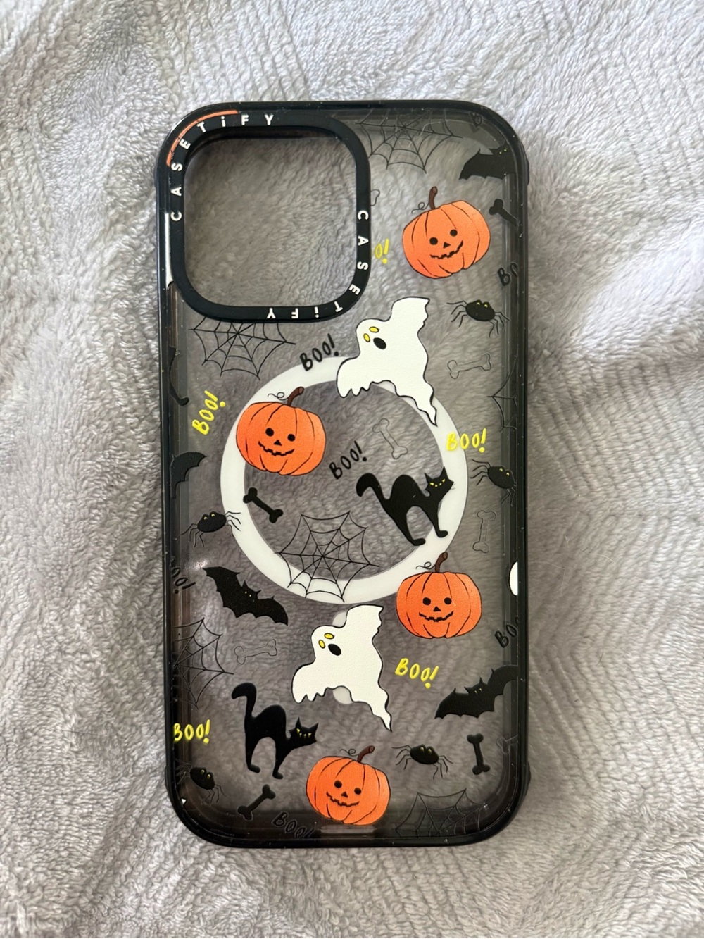 Casetify Clear Halloween iPhone Case with Black Trim and Orange Accents